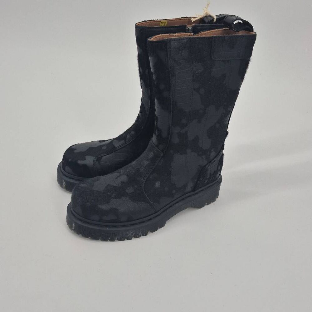 Dr. Martens Rejena Hair On Croc Emboss Leather Boots Black Size 7